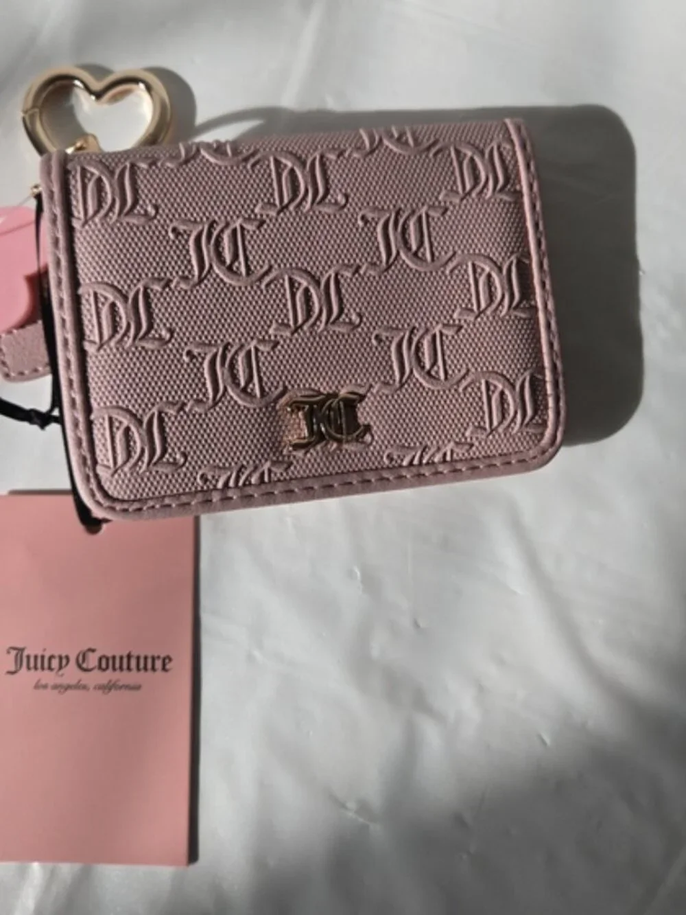 Juicy Couture Dusty Blush Wallet – Gold Logo Keychain & Bow Charm